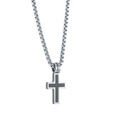 Steel Grooved Polished-Black Matte Cross Necklace