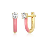 Solitaire CZ Dark Pink Enamel Earrings