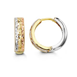 Tri Tone Striped Diamond Cut Huggie Earring