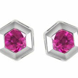 Pink Topaz Hexagon Bezel Studs