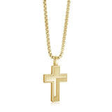 Steel Grooved Polished-Matte Cross Necklace