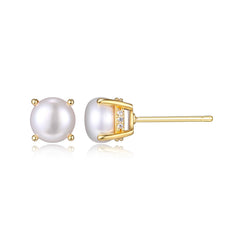 Pearl CZ Hidden Halo Stud Earrings