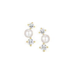 Pearl CZ Curved Stud Earrings
