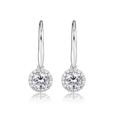 CZ Round Halo Drop Earrings