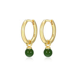 Green Nephrite Jade Huggie Hoop Earrings
