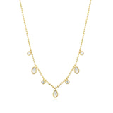 Mother of Pearl Rose Cut and CZ Drop Necklace