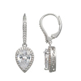 CZ Pear Halo Drop Earrings