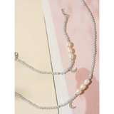Pearl and Blue Agate Bead CZ Moon Bracelet