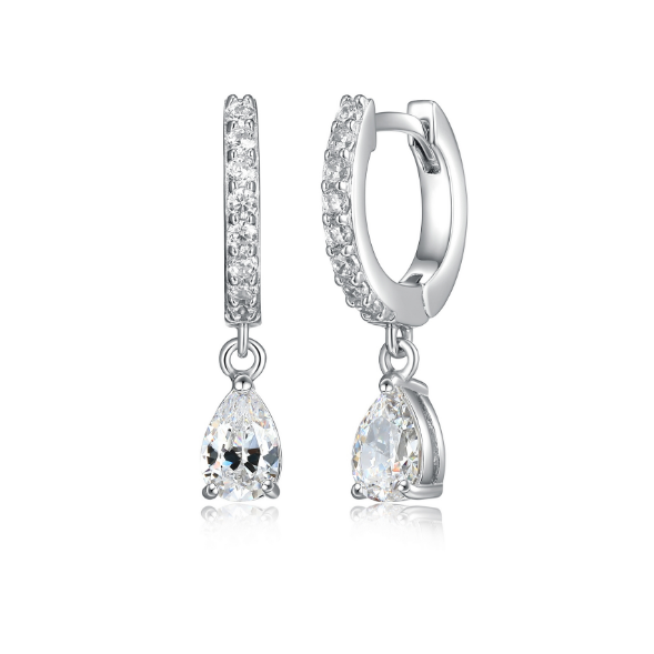 CZ Pear Dangle Huggie