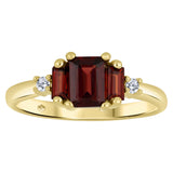 Emerald Cut 3 Stone Garnet Ring