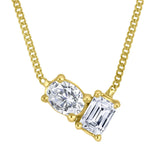 Lab Diamond Duo Necklace - Pear & Emerald