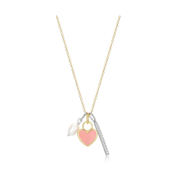 Pink Enamel Heart & Bar Necklace