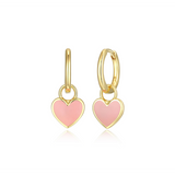 Pink Enamel Heart Earrings