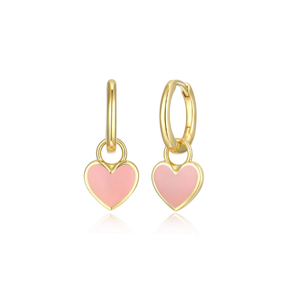 Pink Enamel Heart Earrings