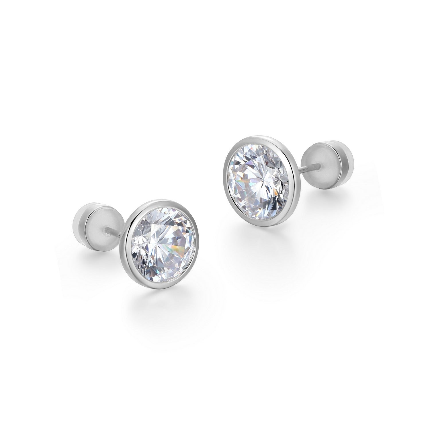 Round CZ Bezel Set Earrings