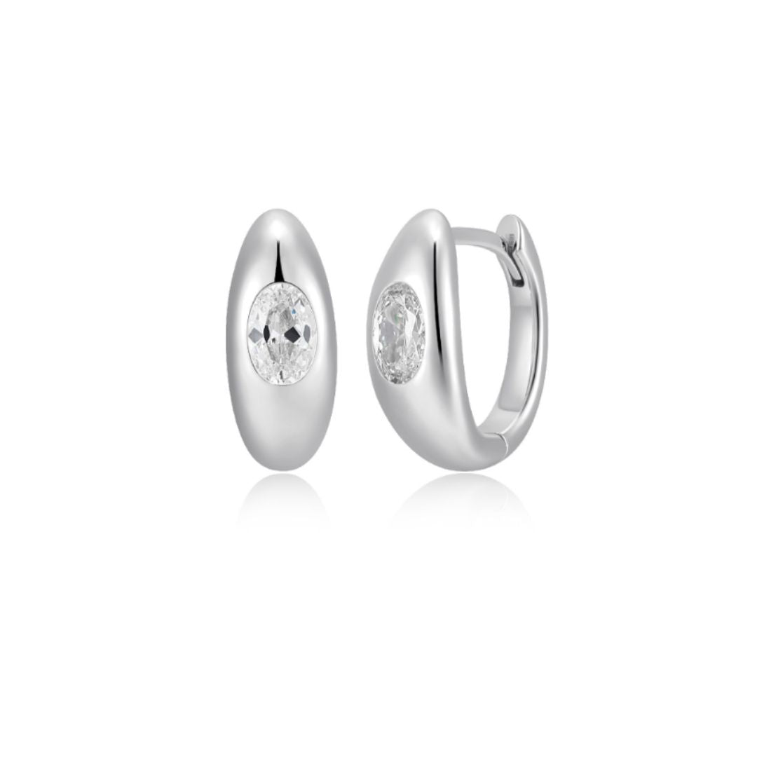 Oval Cut CZ Hoop Earrings