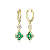 Green Flower Charm Hoops