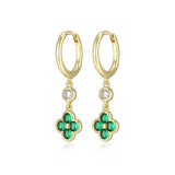 Green Flower Charm Hoops