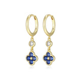 Blue Flower Charm Hoops