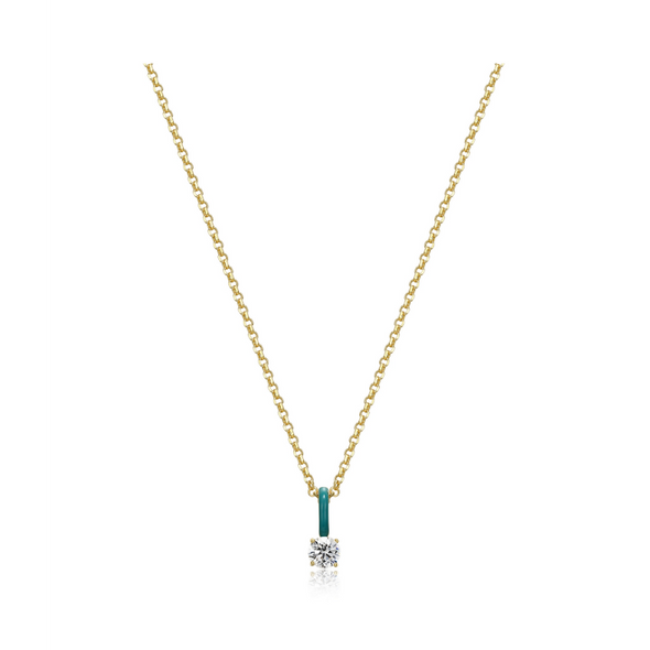Solitaire CZ Teal Enamel Necklace