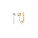 Solitaire CZ White Enamel Earrings