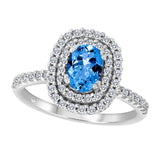 Blue Topaz and Diamond Double Halo Ring