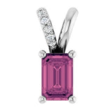 Pink Topaz Emerald Cut with Diamond Necklace