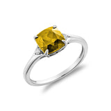 Solitaire Cushion Cut Citrine with Diamond Ring