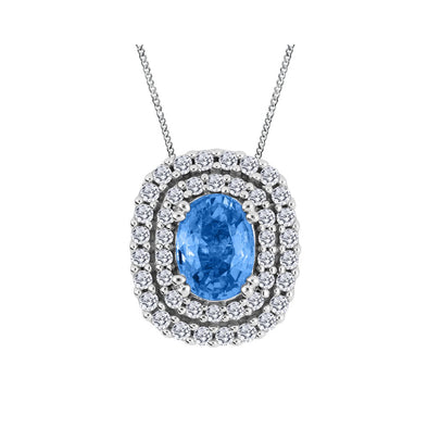 Blue Topaz and Diamond Double Halo Necklace
