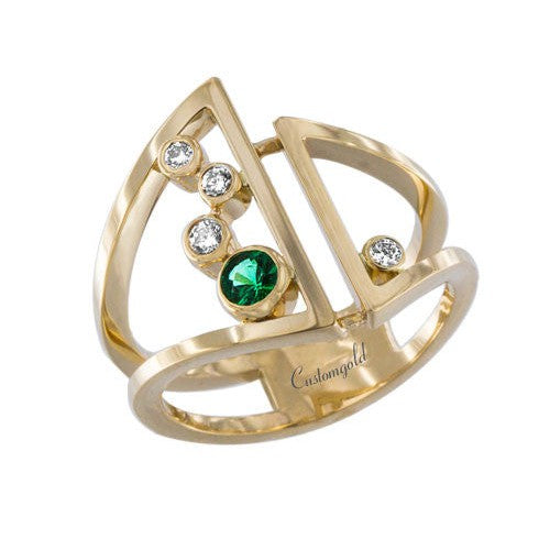 Abstract Emerald & Diamond Ring